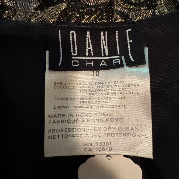 Vintage 80s Black & Gold Metallic Brocade Puff Sleeved Velvet-Trim Blazer - Picture 3 of 6